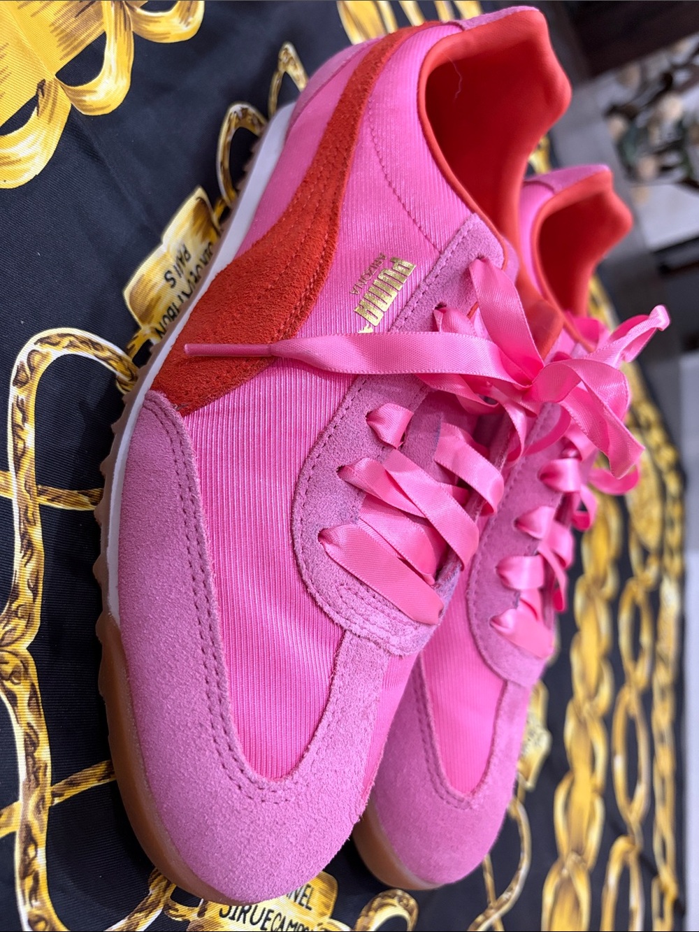 Puma Women's Pink Sneakers with Red Side Stripe